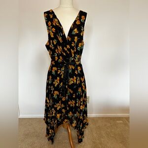 Topshop Black Midi Wrap Dress with Yellow Floral Print